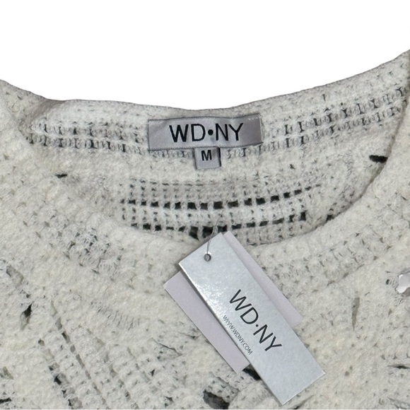WD·NY Ivory Openwork Crochet Sweater Scalloped Hem Boho Romantic M Holiday Gift - Picture 8 of 11